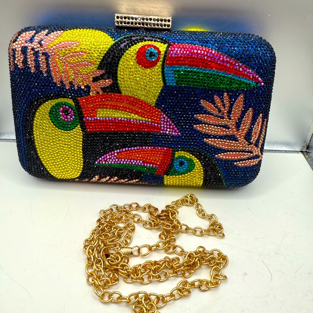 Beautiful Super Colorful Crystals Toucans Clutch/Crossbody Bag!